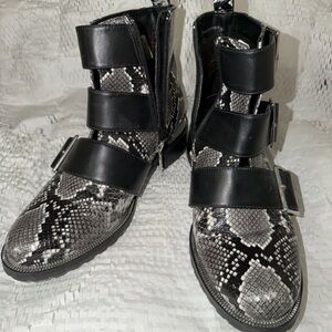 BLONDO Gray Snake-Embossed Vera Leather Buckle-Strap Boots
